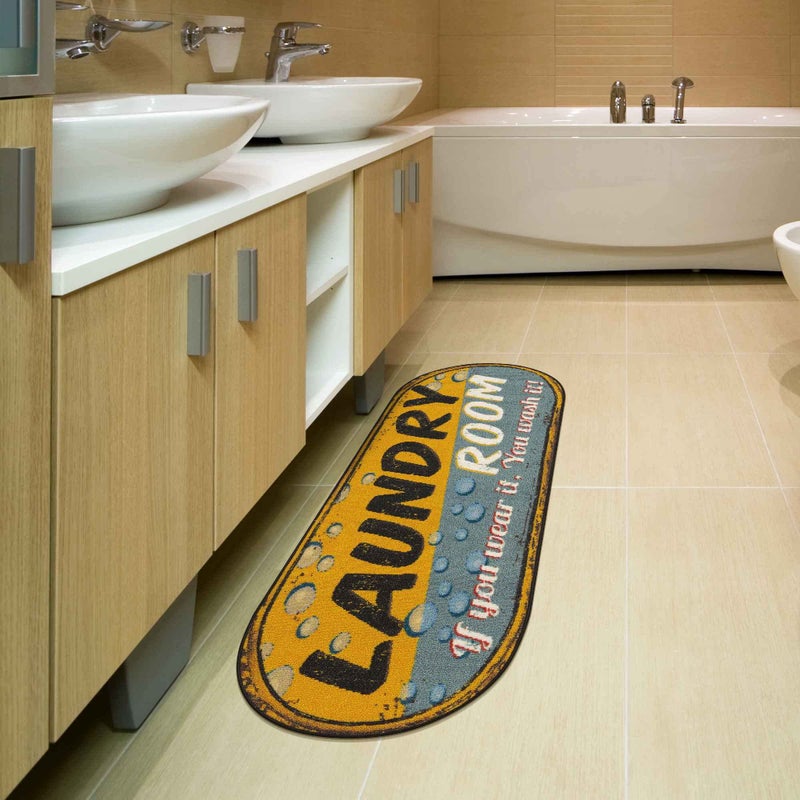 Ottomanson Machine Washable Bubbles Design Laundry Room Rug Non-Slip Rubberback 2x5 Laundry Runner Rug for Laundry Room, Bathroom, Washroom, 20" x 59" Oval, Yellow/Gray - Image 4